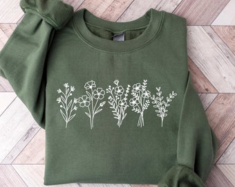 Felpa con fiori selvatici, camicia floreale Cottagecore, camicia botanica, camicia con fiori, camicia con natura, maglietta con fiori selvatici, camicia con fiori selvatici