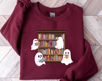 Geist Lesebücher Pullover, Bücherwurm Halloween Sweatshirt, Halloween Lehrer Geschenk, Bibliothekar Halloween Hoodie, Geist Rundhalsausschnitt