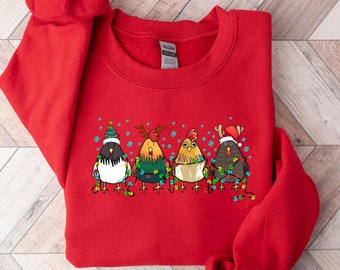 Bluza z nadrukiem świątecznych kurczaków, koszulka ze zwierzęciem świątecznym, koszulka świąteczna z kurczakiem, śmieszna koszulka z kurczakiem, koszulka miłośnika kurczaków, koszulka ze zwierzęciem gospodarskim