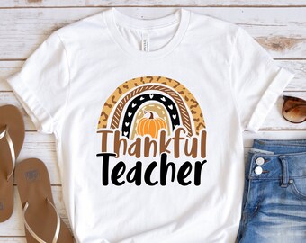 Camisa de maestro de Acción de Gracias, camisa de calabaza arco iris agradecida, camisa de vacaciones de Acción de Gracias, camisa familiar de Acción de Gracias, camisa de cena de Acción de Gracias