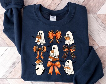 Geist Lesebücher Pullover, Bücherwurm Halloween Sweatshirt, Halloween Lehrer Geschenk, Bibliothekar Halloween Hoodie, Geist Rundhalsausschnitt, Herbst Pullover