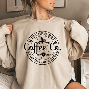 Sudadera Witches Brew,Sudadera de Halloween,Sudadera divertida Coffee Co Crewneck,Suéter de jersey de brujas de Halloween,Camisa divertida de Halloween