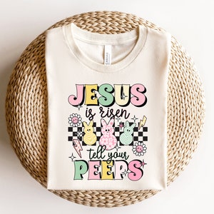 Jesus ist auferstanden, sagen Sie Ihren Peeps Shirt, Ostern christliche Kinder Shirt, Jesus Ostern Shirt, er ist auferstanden Shirt, religiöse Ostern Shirt, Häschen-T-Shirts