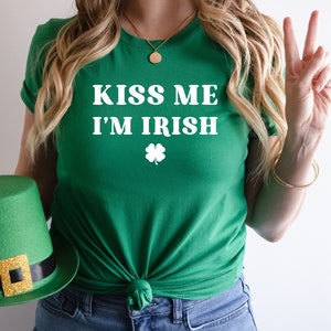 Kiss Me I&#39;m Irish 90s Baby Tee, Irish Baby Tee, Women&#39;s Fitted Tee, St Pattys Baby Tee, St Patricks Day Shirt, 90s Style Tee