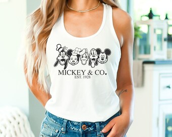 Vintage Mickey & Co 1928 Racerback Tanktop, Mickey And Friends Tanktops, Vintage Disneyland Tanks, Disneyworld Tanks, Disney Family Tanks