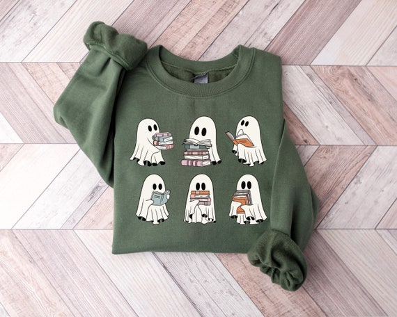 Ghost Reading Books Sweatshirt: Bookish Halloween Crewneck