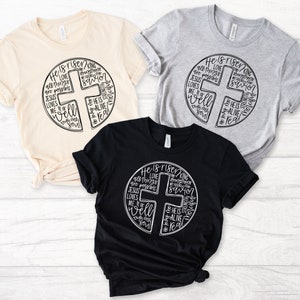 three t - shirts with different designs on them