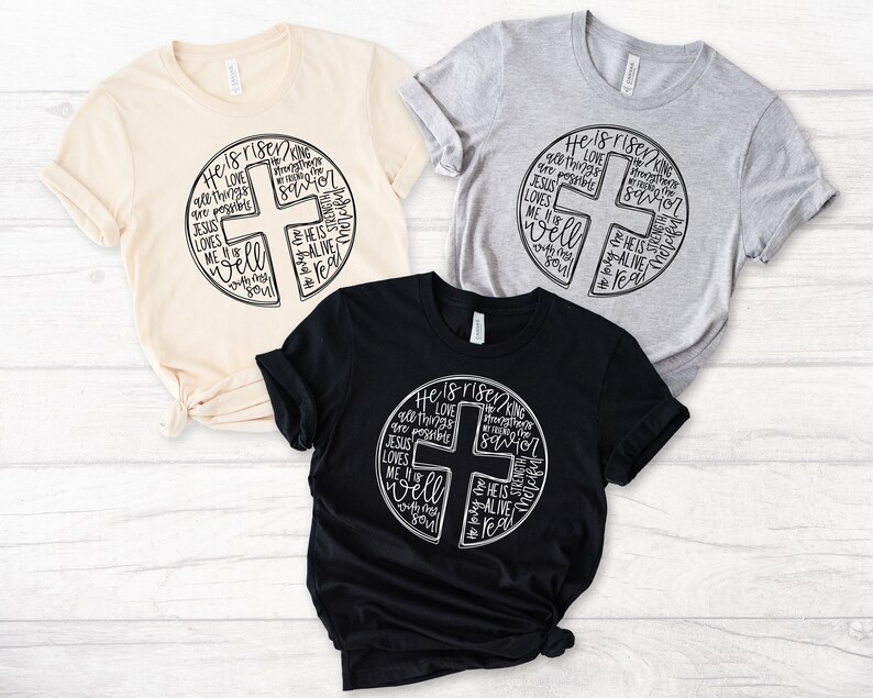 three t - shirts with different designs on them