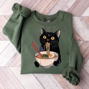 Noodle Cat Shirt, Ramen Cat T-Shirt, Foodie Lover Shirts, Black Cat Noodle T-Shirts, Retro Cat Tees, Cat Lover Sweatshirts, Black Cat Tee