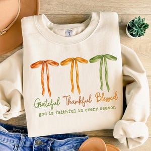 Grateful Thankful Blessed Shirt: Coquette Christian Fall Tee