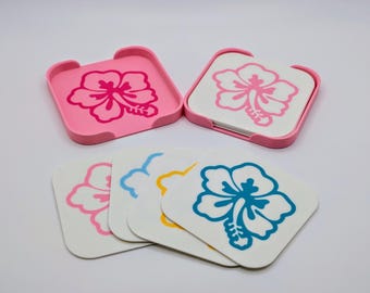 Lot De 6 Sous-verres Modernes En Polyuréthane Avec Motif Hibiscus Et Fleurs Tropicales Pour Boissons, 10,2 Cm