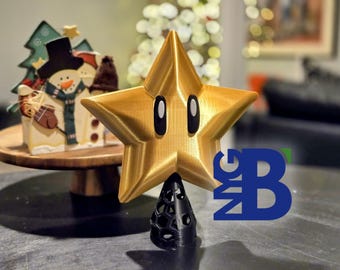 Mario Star Christmas Tree Topper, 3D Printed Gamer Holiday Decor