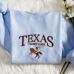 Texas Cowboy State Embroidered Sweatshirt | Texas State Embroidered Hoodie | Vintage Western Sweater | Texas Crew Neck Sweatshirt