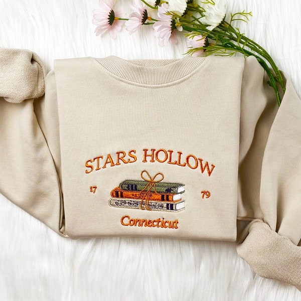 Stars Hollow Connecticut Embroidered Sweatshirt | Connecticut Book Embroidered Hoodie | Stars Hollow Book T-shirt | Crew Neck Sweatshirt