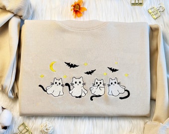 Moletom ou moletom com capuz bordado de gato fantasma de Halloween: presente unissex