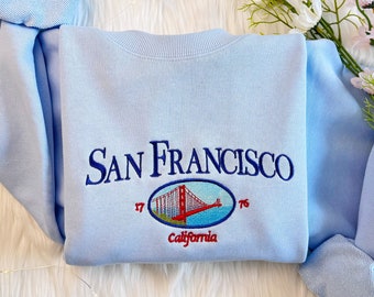 San Francisco Embroidered Sweatshirt | Golden Gate Bridge Embroidered Hoodie | California Washington Sweater | Cali Crew Neck Sweatshirt