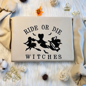 Ride Or Die Witches Halloween Embroidered Sweatshirt, Embroidered Witch Sweatshirt, Embroidered Witch Halloween Hoodie, Unisex T-shirt