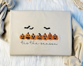 Spooky Kürbisse Sweatshirt, Halloween Rundhalsausschnitt, bestickt