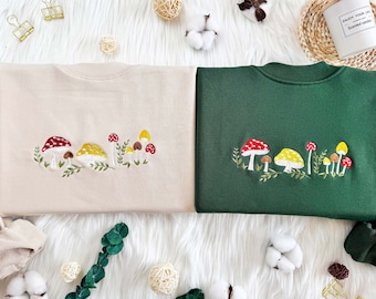 Bluza Cottagecore Mushroom z haftem: Bluza z kapturem Botany