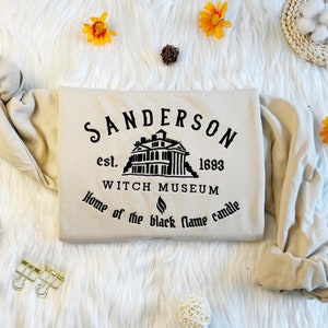 Embroidered Sanderson Witch Muesum Sweatshirt,Embroidered Black Flame Candle Sweatshirt,Unisex Crew Neck Sweatshirt or Hoodie,Unisex T-shirt