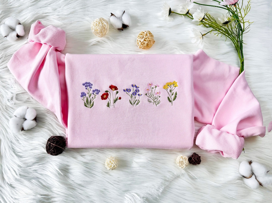 Flower Embroidered Sweatshirt: Wildflower Cotton Hoodie - Etsy
