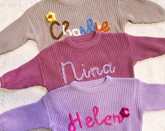 Hand Sewed Custom Name Toddler Sweater, Hand-embroidered Name Baby Sweatshirt, Gift for New Baby, New Born Gift, Baby Birthday Gift