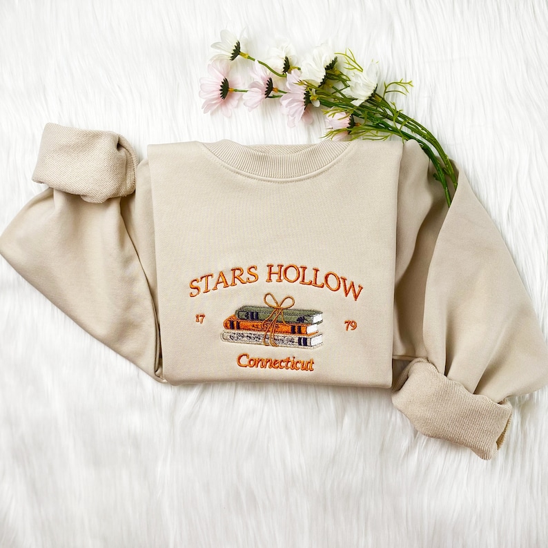 Stars Hollow Connecticut Embroidered Sweatshirt Connecticut Book Embroidered Hoodie Stars Hollow Book T-shirt Crew Neck Sweatshirt image 1