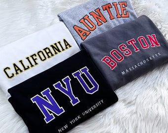 Custom Embroidered Sweatshirt | Embroidered Filled Varsity Hoodie | Embroidered University Sweatshirt | Crewneck Sweatshirt