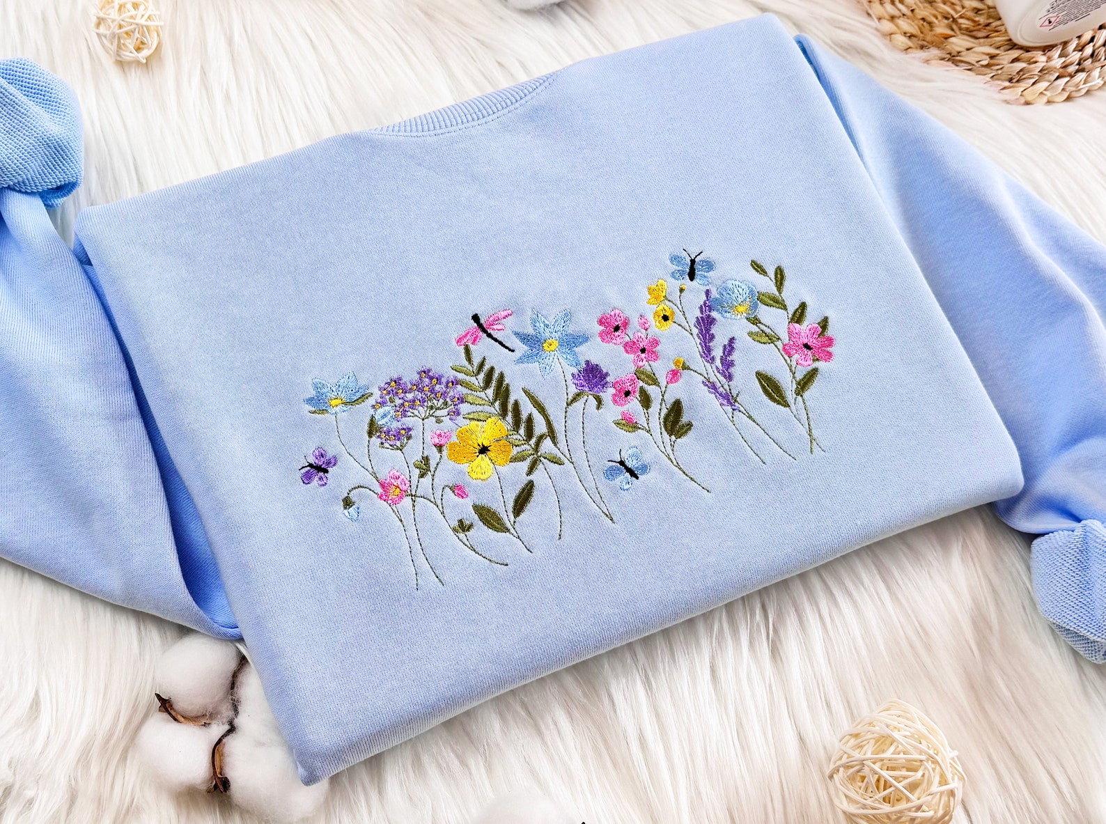 Embroidered Wildflower Sweatshirt: Butterfly Dragonfly Botany Design - Etsy