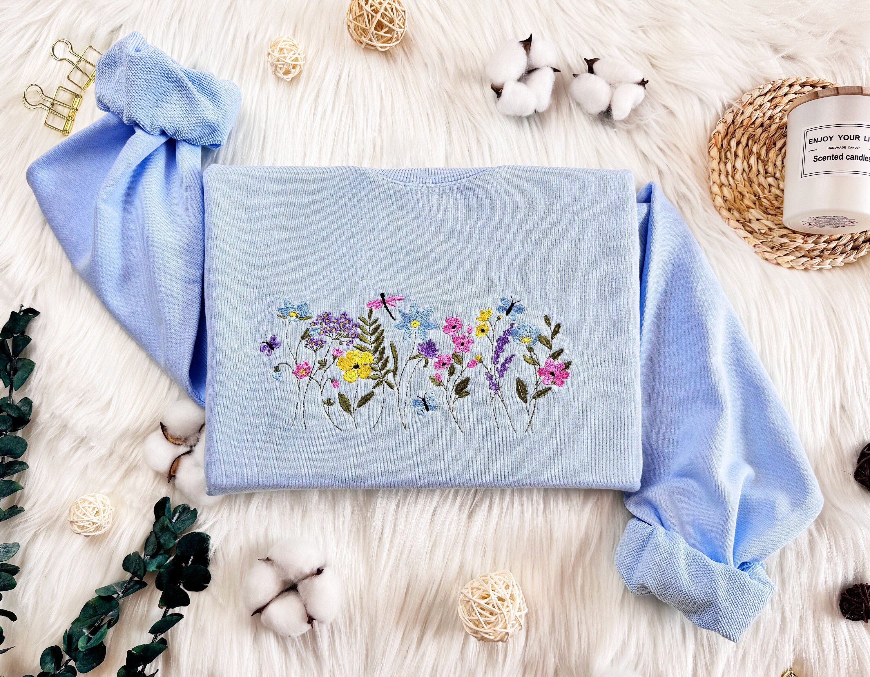 Embroidered Wildflower Sweatshirt: Butterfly Dragonfly Botany Design - Etsy