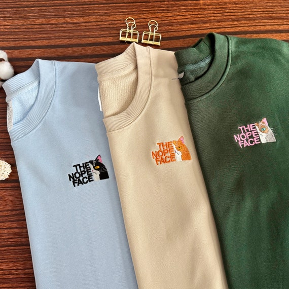 Nope Face Cat Embroidered Sweatshirt: Funny Pet Lover Gift