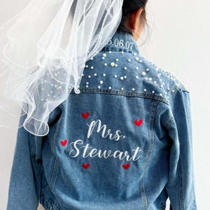 Embroidered Custom Bride Denim Jacket, Custom Bride Jean Jacket, Future Mrs Jacket, Personalized Embroidery Wedding Jean Jacekt,Wedding Gift