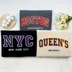 Custom Embroidered Sweatshirt, Embroidered Filled Varsity Hoodie, Embroidered University Sweatshirt, Crewneck Sweatshirt, Unisex T-shirt
