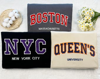 Custom Embroidered Sweatshirt, Embroidered Filled Varsity Hoodie, Embroidered University Sweatshirt, Crewneck Sweatshirt, Unisex T-shirt