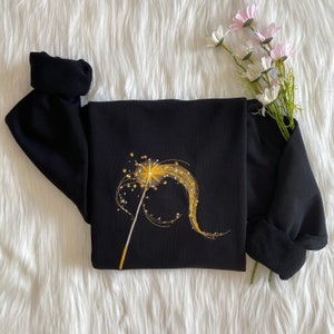 Magic Wand Christmas Embroidered Sweatshirt , Broomstick Embroidered Hoodie, Fairy Sweater, Crew Neck Sweatshirt, Gift For Her