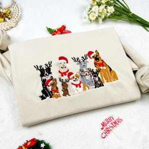 Christmas Dog Family Embroidered Sweatshirt: Unisex Crew Neck