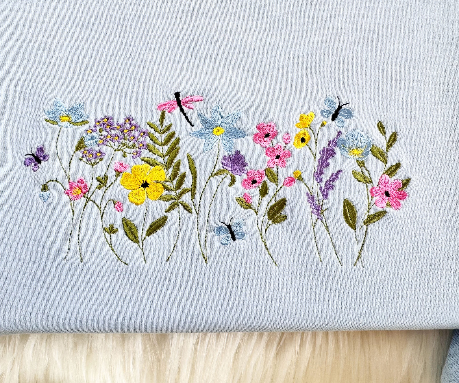 Embroidered Wildflower Sweatshirt: Butterfly Dragonfly Botany Design - Etsy
