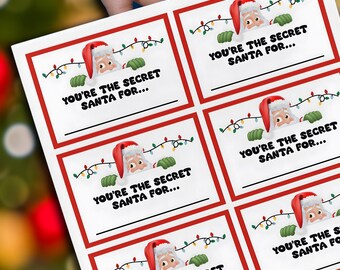 Printable Secret Santa Cards for drawing office party, Secret Santa Drawing Cards, Gift exchange, Christmas card game, Your Secret Santa is