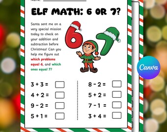 67 Elf Themed Math Worksheet, Elf Arrival Worksheet, Educational Activity, Fun Worksheets for Kids, Homeschool Resource