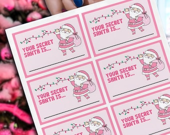 Pink Secret Santa Name Draw Cards, for Office Party, Printable Secret Santa Drawing Cards - Template, Gift exchange, Christmas Card Game