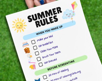 Summer Chore Chart, Editable, Printable Summer Checklist, Screen time Chart, Summer Bucket List, Planner, Schedule Tracker, Idea Cards
