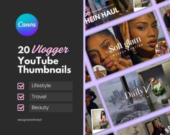 20 Vlogger YouTube Thumbnails: Editable Canva Templates for YouTube video cover (Digital Download)