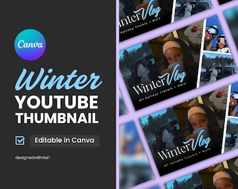 Modello di miniatura YouTube per vlog invernali: design Canva modificabile (download digitale)