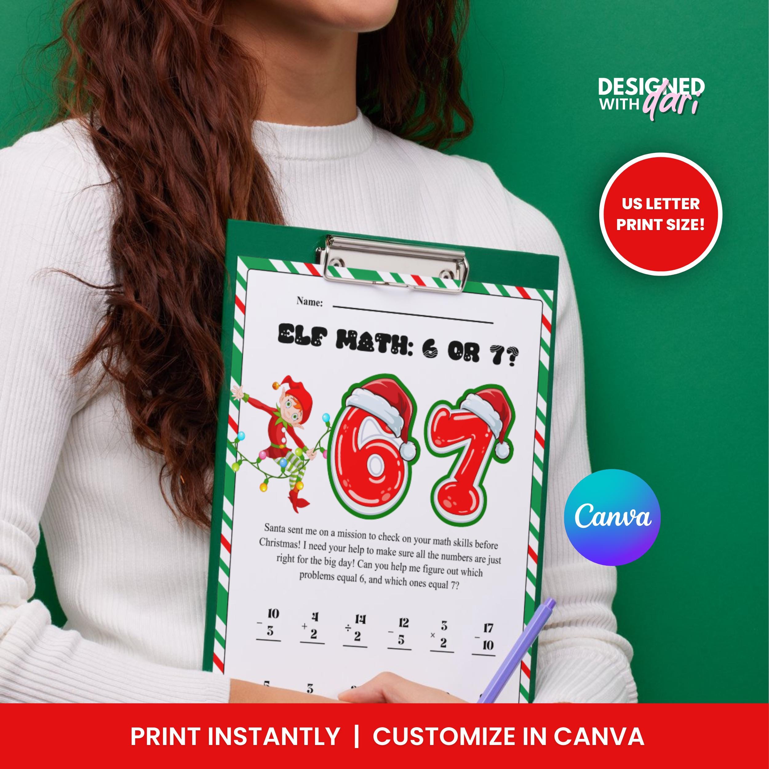 Elf 6 7 Math Worksheet Printable, 67 Elf Prop, Elf Arrival, Six Seven ...