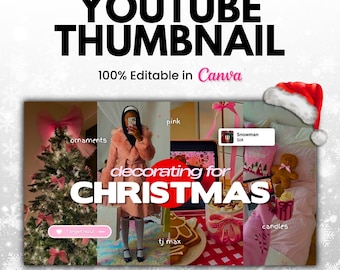 Editable Christmas Youtube Thumbnail Templates: Canva Branding Kit for Vlogmas Pink (Digital Download)