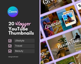 20 Editable YouTube Thumbnail Templates: Canva Branding Kit (Digital Download)