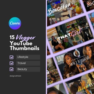 15 Canva YouTube Thumbnail Templates: Vlogger Branding Kit (Digital Download)