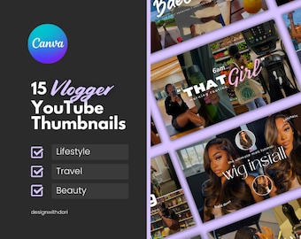 15 Canva YouTube Thumbnail Templates: Vlogger Branding Kit (Digital Download)