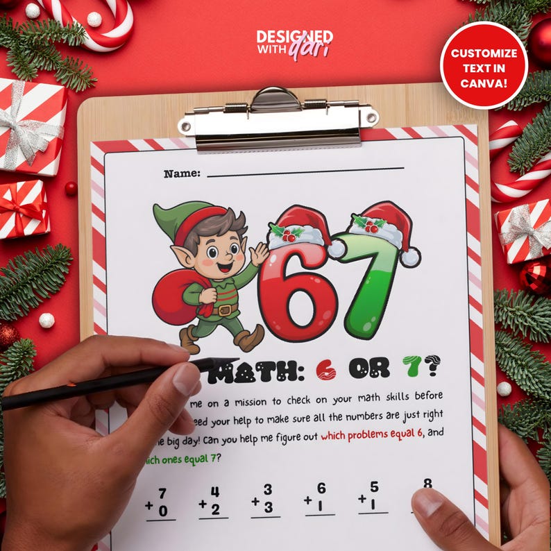 6 7 Elf Math Worksheet, Printable for Kids | Fun Elf Worksheets, 67 Elf ...