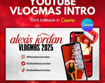 Editable Vlogmas intro: Vlogmas Yotutbe Branding Kit, Canva Templates for Christmas (Digital Download)